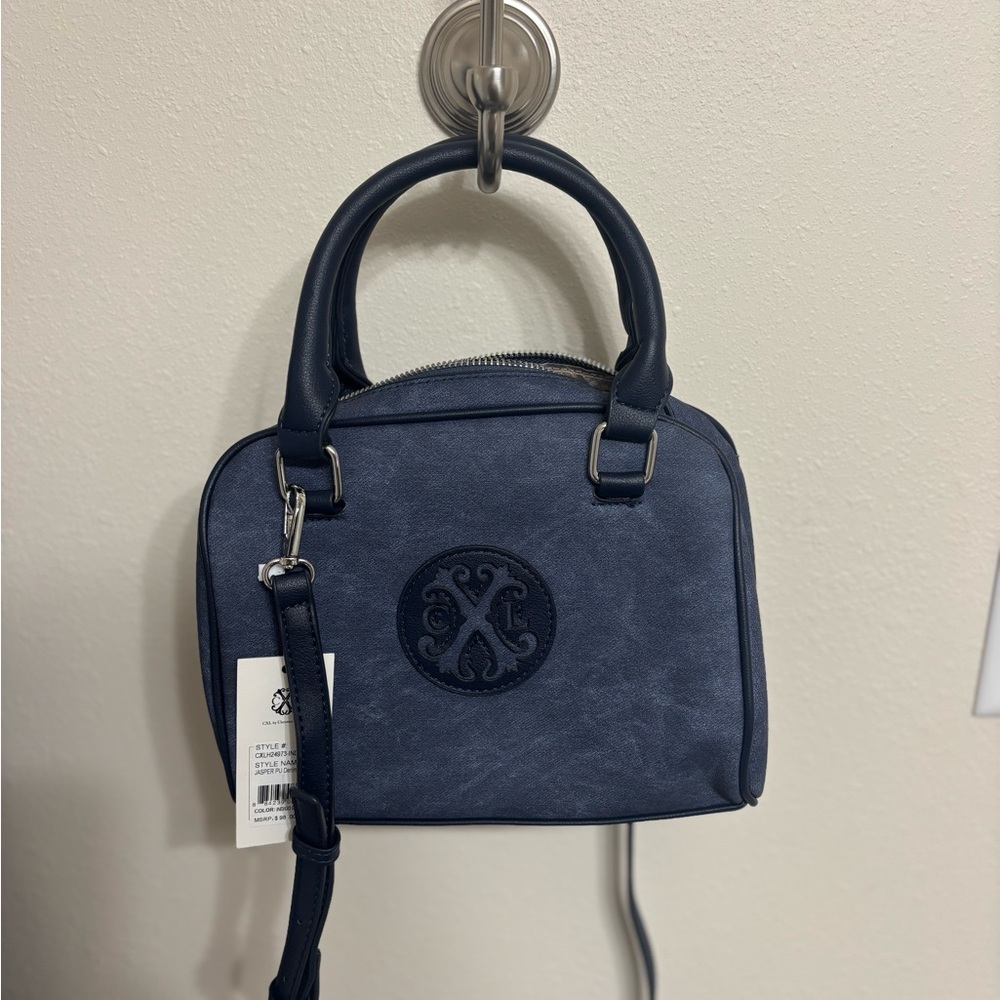CXL by Christian Lacroix “Jasper” PU Denim Satchel Crossbody Bag – Navy